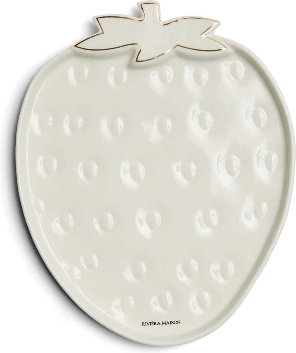Riviera Maison Serveerschaal Aardbei, Zomers Serveerbord Voor Fruit - Tasty Strawberry Serving Dish - Wit / Goud - Porselein - 1 Stuk 3 Riviera Maison Serveerschaal Aardbei, Zomers Serveerbord Voor Fruit - Tasty Strawberry Serving Dish - Wit / Goud - Porselein - 1 Stuk