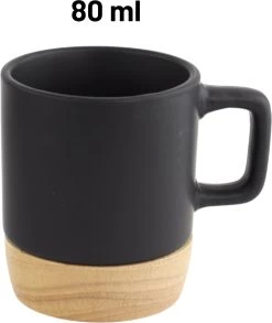 Orange85 Espresso Kopjes - Zwart - Set Van 4 - Met Bamboe Onderzetter - Met Oor - Koffiekopjes -Keukenserie Winkel 1010x1200