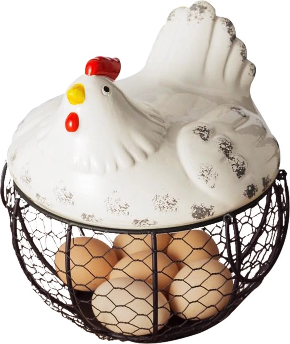 Eiermand Draadstaal Kip Wit Eierrek Eierhouder Eieren Bewaren Metaal Fruitschaal