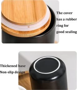Voorraadpotten Keramiek - Suikerpot 3 Stuks - Deksel Bamboe - Luchtdict Voorraadbussen Potten - Zwart -Keukenserie Winkel 1037x1200 3