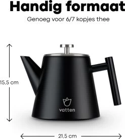 Vatten® - Premium RVS Theepot - Incl. RVS Theefilter - 1L - Zwart - Dubbelwandig -Keukenserie Winkel 1077x1200