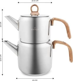 Karaca Mira Mini Theepot Set Turkse Theepotten, Geschikt Voor Alle Warmte Bronnen- Theepot: 0,7 L Waterkoker: 1,4 L Roestvrij Staal Theemaker, Theepot, Caydanlik, Demlik, Theeketel -Keukenserie Winkel 1078x1200
