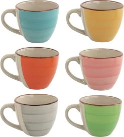 Orange85 Espresso Kopjes - Koffie - Set Van 6 - Meerdere Kleuren - 100 Ml - Aardewerk - Glazen - Met Oor - Koffiekopjes