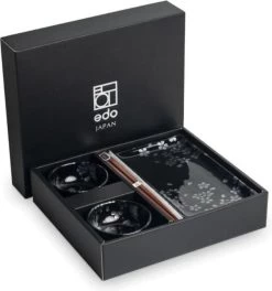 Edo Japan | HANA BLACK | Japanse Sushi Servies Set | 6-Delig | 2 Persoons | In Geschenkdoos
