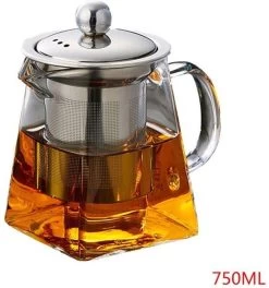 WiseGoods Premium Theekan Met Infuser - Vierkante Glazen Theepot - Hittebestendig - Losse Koffie Pot - RVS - Filter - 750 Ml