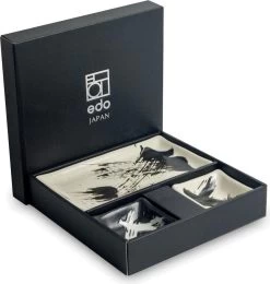 Edo Japan | BLACK & WHITE MIX | Japanse Sushi Servies Set | 6-Delig | 2 Persoons | Streep Motief