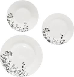 4goodz Wild Flower Porseleinen Servies Set 6-persoons 18-delig - Wit/Zwart