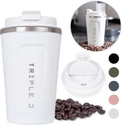 Triple J® Koffiebeker To Go - Thermosbeker - BPA & Lekvrij - 380ml - Wit