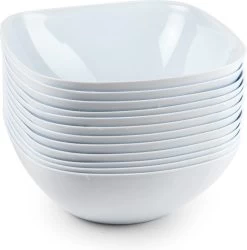 4x Schalen/schaaltjes Vierkant Wit - 680 Ml - Ontbijt/snacks/sauzen Serveren - Herbruikbare Schaaltjes/kommetjes Van Plastic - Keukenbenodigdheden