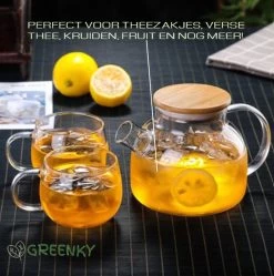 GREENKY Glazen Theepot Met Filter En Bamboe Deksel- Theekan - Duurzaam - Filter - Theehouder - Theeglas - Fruitkan - Schenkkan - Teapot - 1Liter - 1000ml -Keukenserie Winkel 1191x1200 6