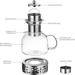 Monzana Theepot Glas - Met Theepotverwarmer – Voor 1,5 Liter RVS Zeef -Keukenserie Winkel 1197x1200 7