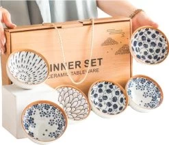Winkrs - Servies Set Met 6 Kommetjes - Keramiek - Chinese Kommen Voor Rijst, Saus, Hapjes Etc.