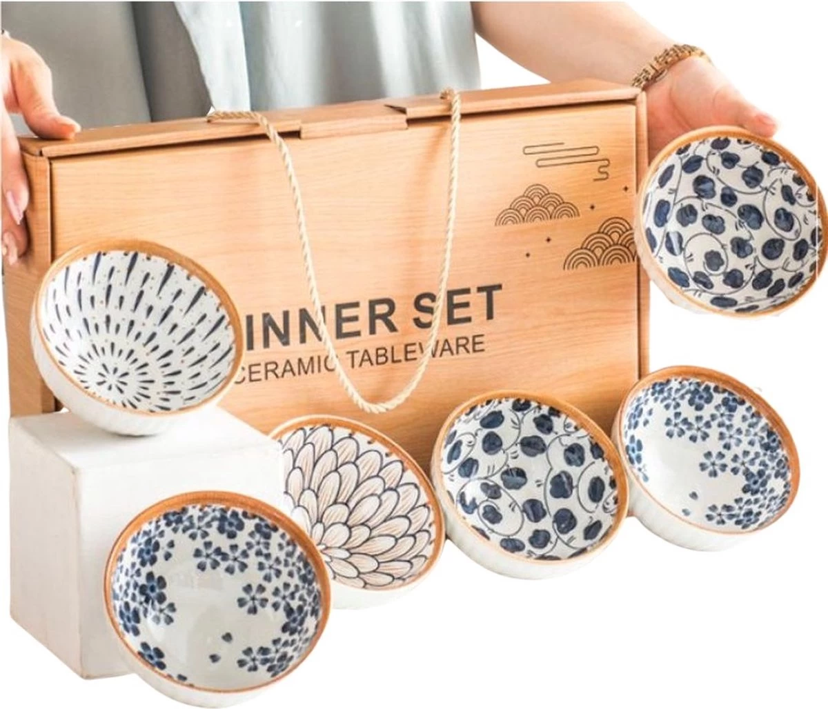 Winkrs - Servies Set Met 6 Kommetjes - Keramiek - Chinese Kommen Voor Rijst, Saus, Hapjes Etc. 3 Winkrs - Servies Set Met 6 Kommetjes - Keramiek - Chinese Kommen Voor Rijst, Saus, Hapjes Etc.