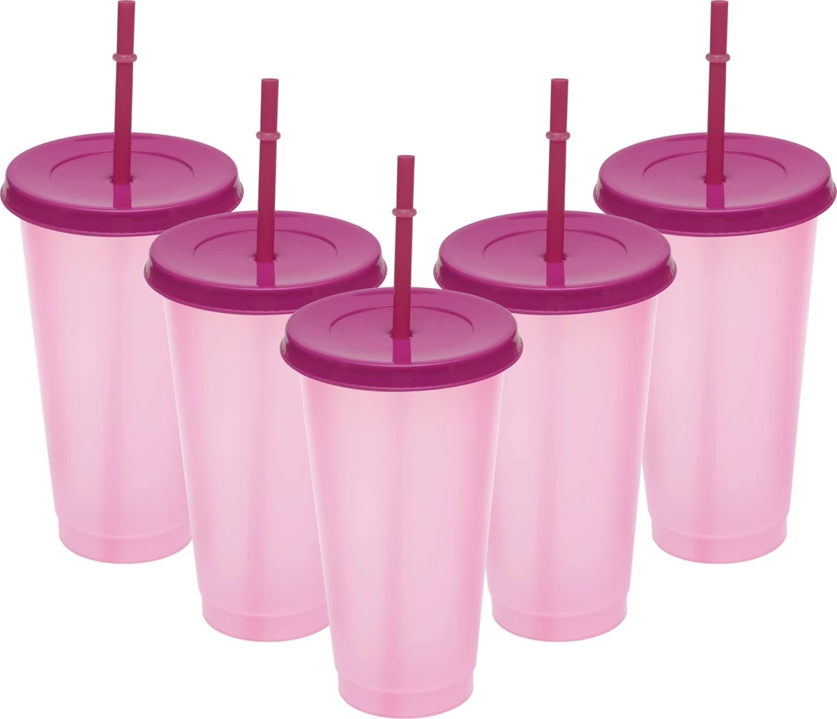 Herbruikbare Bekers Met Rietje En Deksel Van Plastic – Starbucks Design – Drinkbekers Met Rietje – Kleur Veranderende Beker – 5 Pack 5 Herbruikbare Bekers Met Rietje En Deksel Van Plastic – Starbucks Design – Drinkbekers Met Rietje – Kleur Veranderende Beker – 5 Pack - Afbeelding 3