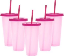 Herbruikbare Bekers Met Rietje En Deksel Van Plastic – Starbucks Design – Drinkbekers Met Rietje – Kleur Veranderende Beker – 5 Pack