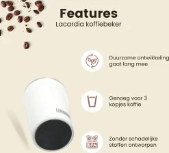 LaCardia Koffiebeker To Go Premium Wit – Thermosbeker – Theebeker – 380ML – Herbruikbaar -Keukenserie Winkel 1200x1088
