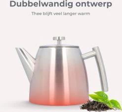 Vaja® Theepot Camille Met Filter - Zilver - 1.0L - RVS Dubbelwandig - Theekan -Keukenserie Winkel 1200x1099 4
