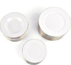 LeRijn® Serviesset Deventer 8 Persoons - 24 Delig - Licht Crème Wit Met Gouden Rand En Motief - Dinerborden - Soepborden - Dessertborden - Borden Servies - Bordenset -Keukenserie Winkel 1200x1100 2