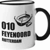 Mok Met ZWART Handvat | 010 Feyenoord Rotterdam | Met De Kuip | Mok Voor Fan | -Keukenserie Winkel 1200x1116