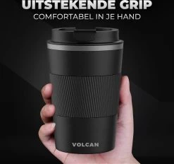 Volcan RVS Koffiebeker To Go Met Sleeve - Thermosbeker - Theebeker - Coffee - Zwart -Keukenserie Winkel 1200x1125
