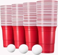 Merkloos Beerpong - 50 Stuk(s) - Red Cups Inc. 3 Ballen - Beerpong Drankspel - Plastic Bekers - Beer Pong