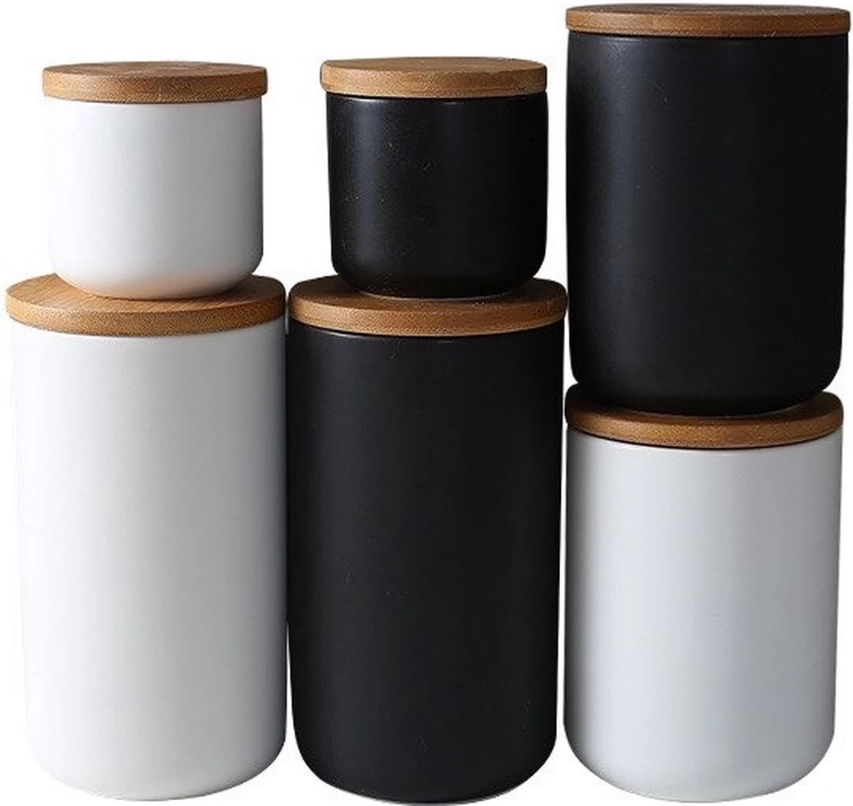 Voorraadpotten Keramiek - Suikerpot 3 Stuks - Deksel Bamboe - Luchtdict Voorraadbussen Potten - Wit 6 Voorraadpotten Keramiek - Suikerpot 3 Stuks - Deksel Bamboe - Luchtdict Voorraadbussen Potten - Wit - Afbeelding 4