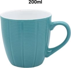 Orange85 Koffiekopjes Gekleurd - Set Van 6 - Koffiemokken - Streep - 200 Ml - Reliëf - Aardewerk - Met Oor - Theemokken -Keukenserie Winkel 1200x1136