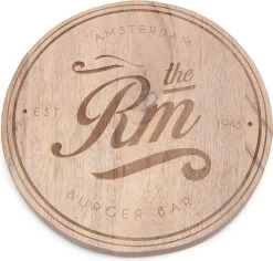 Riviera Maison Serveerplank Rond Hout Voor Hamburger - Amsterdam Burger Bar Serving Board - Bruin - Mangohout - 1 Stuk