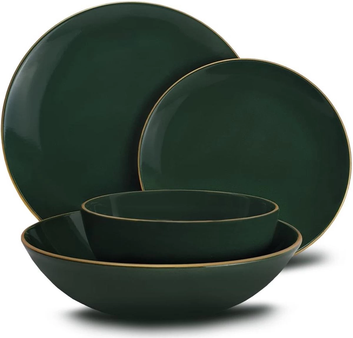 Keremika Serviesset 24 Delig 6 Persoons - Bordenset - Dinerborden - Aardewerk - Groen Met Goude Randen 5 Keremika Serviesset 24 Delig 6 Persoons - Bordenset - Dinerborden - Aardewerk - Groen Met Goude Randen - Afbeelding 3