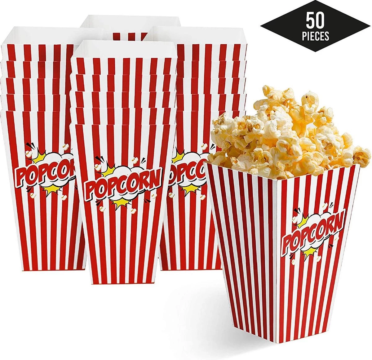 50 Duurzame Popcorn Bakjes (18x10cm) - Popcorn Zakjes Voor Filmavonden, Feestjes - Ook Geschickt Als Snoepbakje Of Feestzakje Voor Kinderen 3 50 Duurzame Popcorn Bakjes (18x10cm) - Popcorn Zakjes Voor Filmavonden, Feestjes - Ook Geschickt Als Snoepbakje Of Feestzakje Voor Kinderen