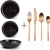 GLAMOMAX'S Choice - Serviesset Black Mielo - Inclusief Koperkleurig Bestekset - 4 Persoons - Aardewerk - Zwarte Borden - Dinerborden - Bordenset 2 GLAMOMAX'S Choice - Serviesset Black Mielo - Inclusief Koperkleurig Bestekset - 4 Persoons - Aardewerk - Zwarte Borden - Dinerborden - Bordenset -Keukenserie Winkel 1200x1175 2