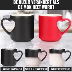 Malinsi Hart Mok - Hitte Kleur Veranderende Glazen - Zwart 330ml - Liefde Mokken - Koffie En Thee Beker - Theeglazen - Koffiebeker - Koffiemok - Hartjes Koffiekopjes - Cadeau Voor Man & Vrouw -Keukenserie Winkel 1200x1186