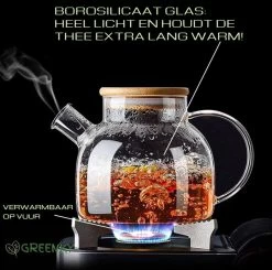 GREENKY Glazen Theepot Met Filter En Bamboe Deksel- Theekan - Duurzaam - Filter - Theehouder - Theeglas - Fruitkan - Schenkkan - Teapot - 1Liter - 1000ml -Keukenserie Winkel 1200x1189 4