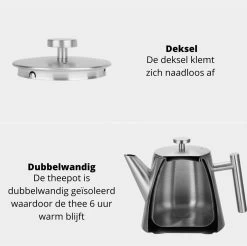 Castagnola Theepot Met Filter – Theekan – Theepot Dubbelwandig – Theepot Roestvrijstaal – Hoogwaardig RVS – 1 Liter – 5 Kopjes Thee – Zilver -Keukenserie Winkel 1200x1195 12