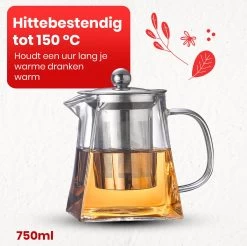 Procidi® Glazen Theepot Met Filter - Theekan Met Infuser - Dubbelwandig Borosilicaat Glas - Thee Thermoskan - Koffiekan 750 ML - Teapot -Keukenserie Winkel 1200x1197 13