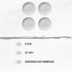 Orange85 Gebaksbordjes - Taart - 4 Stuks - Wit - 19cm - Marmer -Keukenserie Winkel 1200x1200 1044