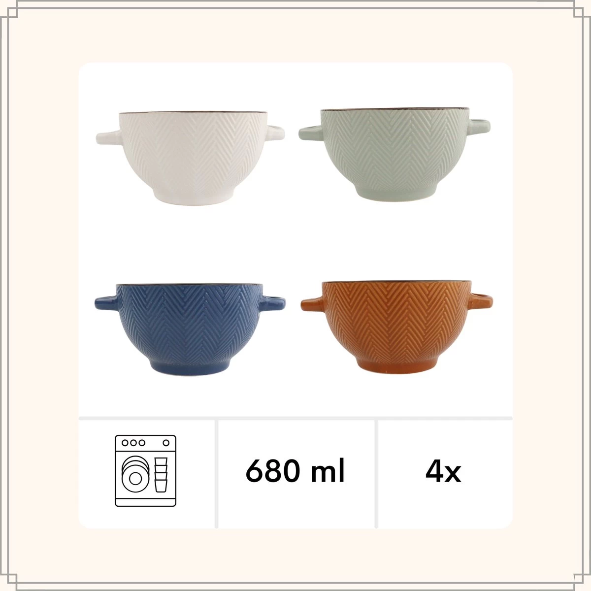 OTIX Soepkommen - Met Oor - Set Van 4 - Verschillende Kleuren - Aardewerk - 680 Ml 5 OTIX Soepkommen - Met Oor - Set Van 4 - Verschillende Kleuren - Aardewerk - 680 Ml - Afbeelding 3