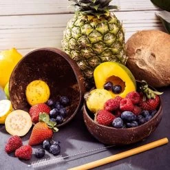 Ecowize Coconut Bowls (Set Van 3) - Kokosnoot Kom & Schaal - Met 3 Lepels, 3 Vorken En 8 Bamboe Rietjes - Zero Waste & Herbruikbaar - Duurzaam Cadeau -Keukenserie Winkel 1200x1200 1134