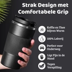 Mmoods Thermosbeker Voor Koffie En Thee 380ml - Koffiebeker To Go - Reisbeker Voor Auto - Herbruikbare Drinkfes Voor Warme En Koude Dranken - Ecologische Thermoskan Zwart Geschenk -Keukenserie Winkel 1200x1200 117