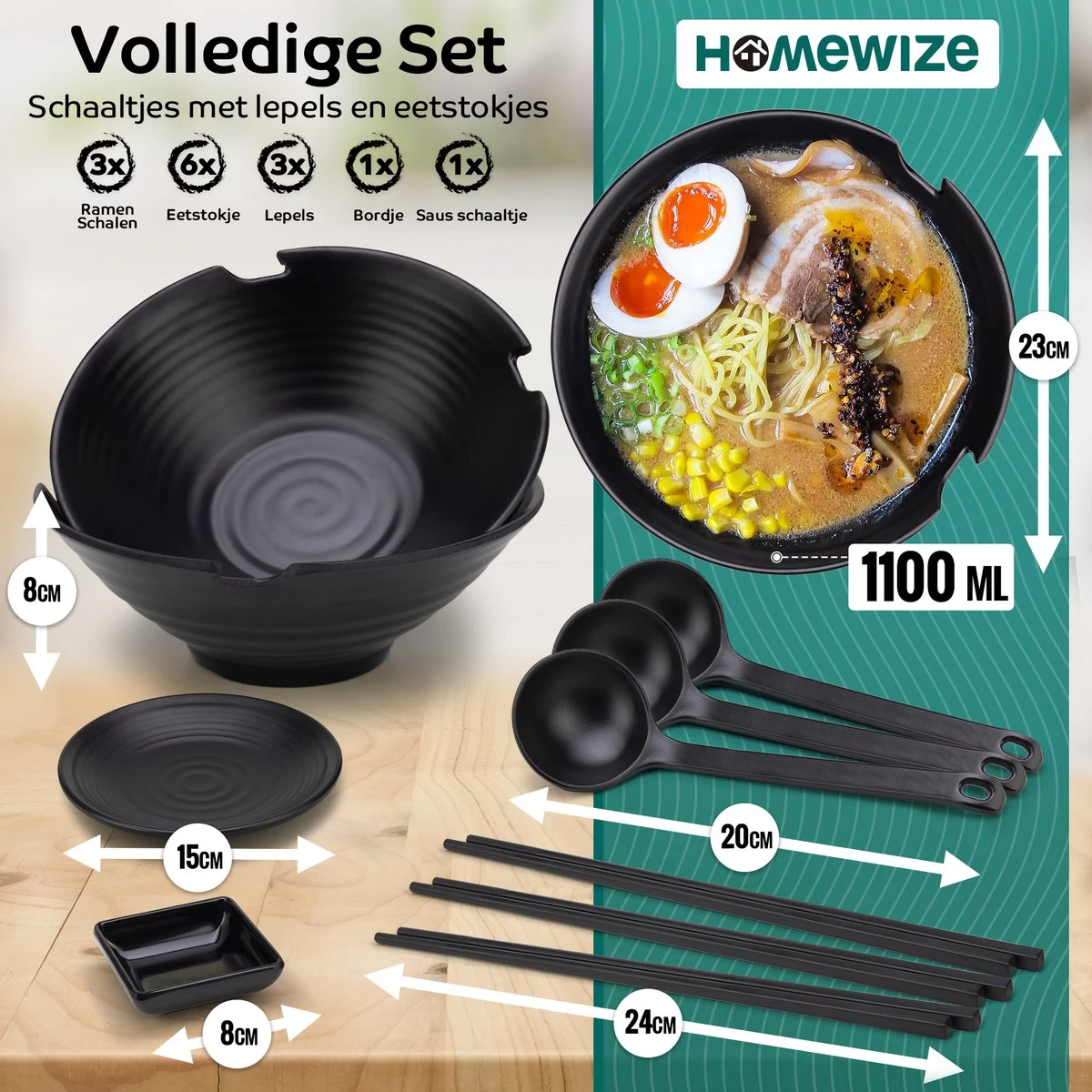 Homewize Ramen Bowl 3x - Set 14-delig - Noodle Kom Set Met Soeplepels & Eetstokjes - Sterk & Vaatwasserbestendig Japans Melamine Servies - Stijlvolle Noodle Bowl Set Voor 3 Personen - Duurzaam Cadeau 5 Homewize Ramen Bowl 3x - Set 14-delig - Noodle Kom Set Met Soeplepels & Eetstokjes - Sterk & Vaatwasserbestendig Japans Melamine Servies - Stijlvolle Noodle Bowl Set Voor 3 Personen - Duurzaam Cadeau - Afbeelding 3