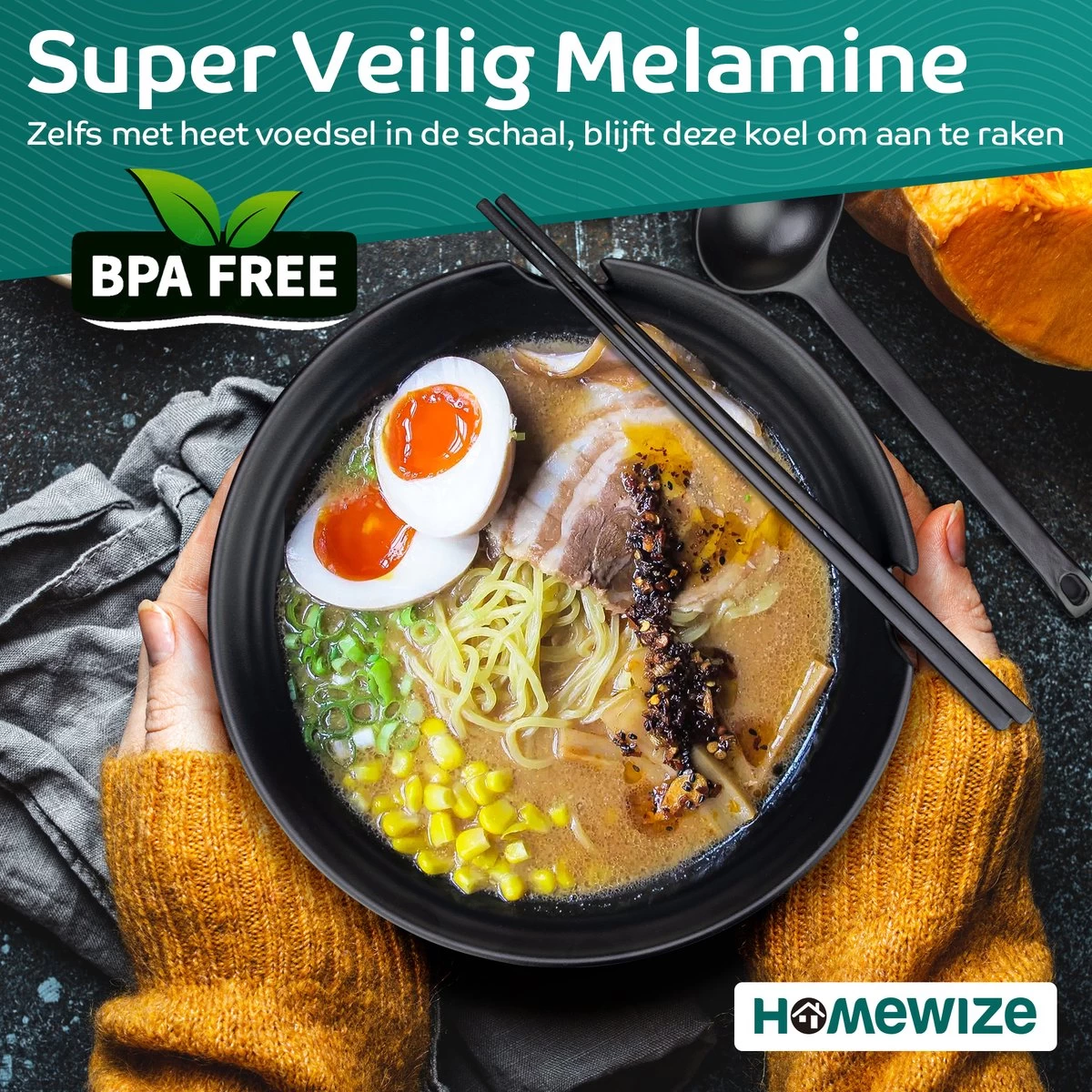 Homewize Ramen Bowl 3x - Set 14-delig - Noodle Kom Set Met Soeplepels & Eetstokjes - Sterk & Vaatwasserbestendig Japans Melamine Servies - Stijlvolle Noodle Bowl Set Voor 3 Personen - Duurzaam Cadeau 8 Homewize Ramen Bowl 3x - Set 14-delig - Noodle Kom Set Met Soeplepels & Eetstokjes - Sterk & Vaatwasserbestendig Japans Melamine Servies - Stijlvolle Noodle Bowl Set Voor 3 Personen - Duurzaam Cadeau - Afbeelding 6