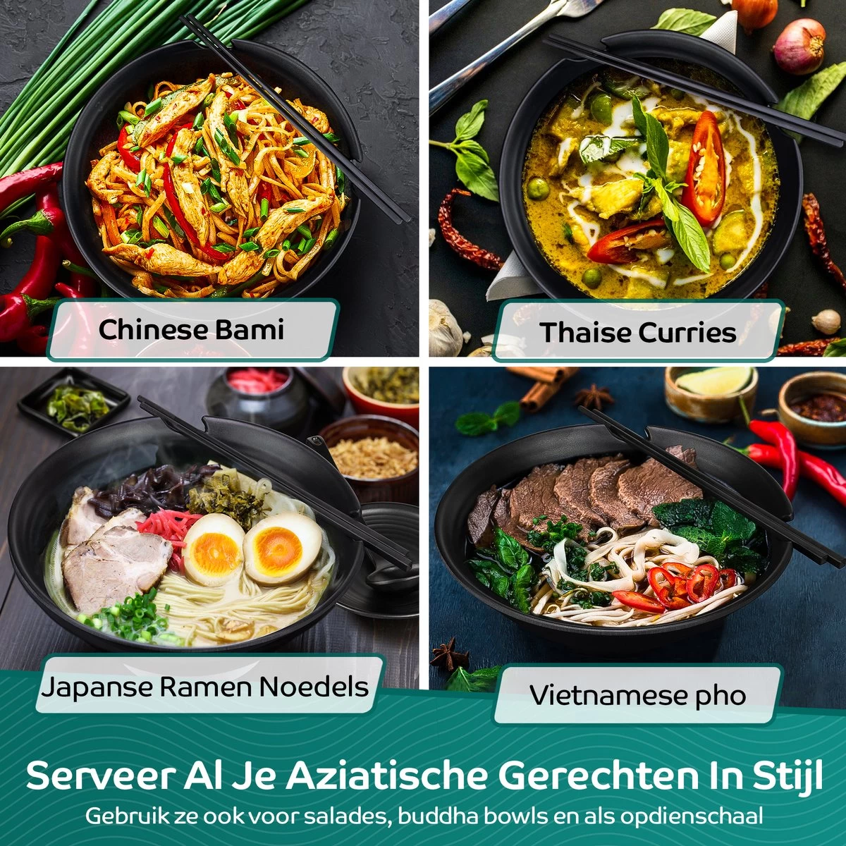Homewize Ramen Bowl 3x - Set 14-delig - Noodle Kom Set Met Soeplepels & Eetstokjes - Sterk & Vaatwasserbestendig Japans Melamine Servies - Stijlvolle Noodle Bowl Set Voor 3 Personen - Duurzaam Cadeau 9 Homewize Ramen Bowl 3x - Set 14-delig - Noodle Kom Set Met Soeplepels & Eetstokjes - Sterk & Vaatwasserbestendig Japans Melamine Servies - Stijlvolle Noodle Bowl Set Voor 3 Personen - Duurzaam Cadeau - Afbeelding 7