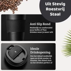 Mmoods Thermosbeker Voor Koffie En Thee 380ml - Koffiebeker To Go - Reisbeker Voor Auto - Herbruikbare Drinkfes Voor Warme En Koude Dranken - Ecologische Thermoskan Zwart Geschenk -Keukenserie Winkel 1200x1200 120