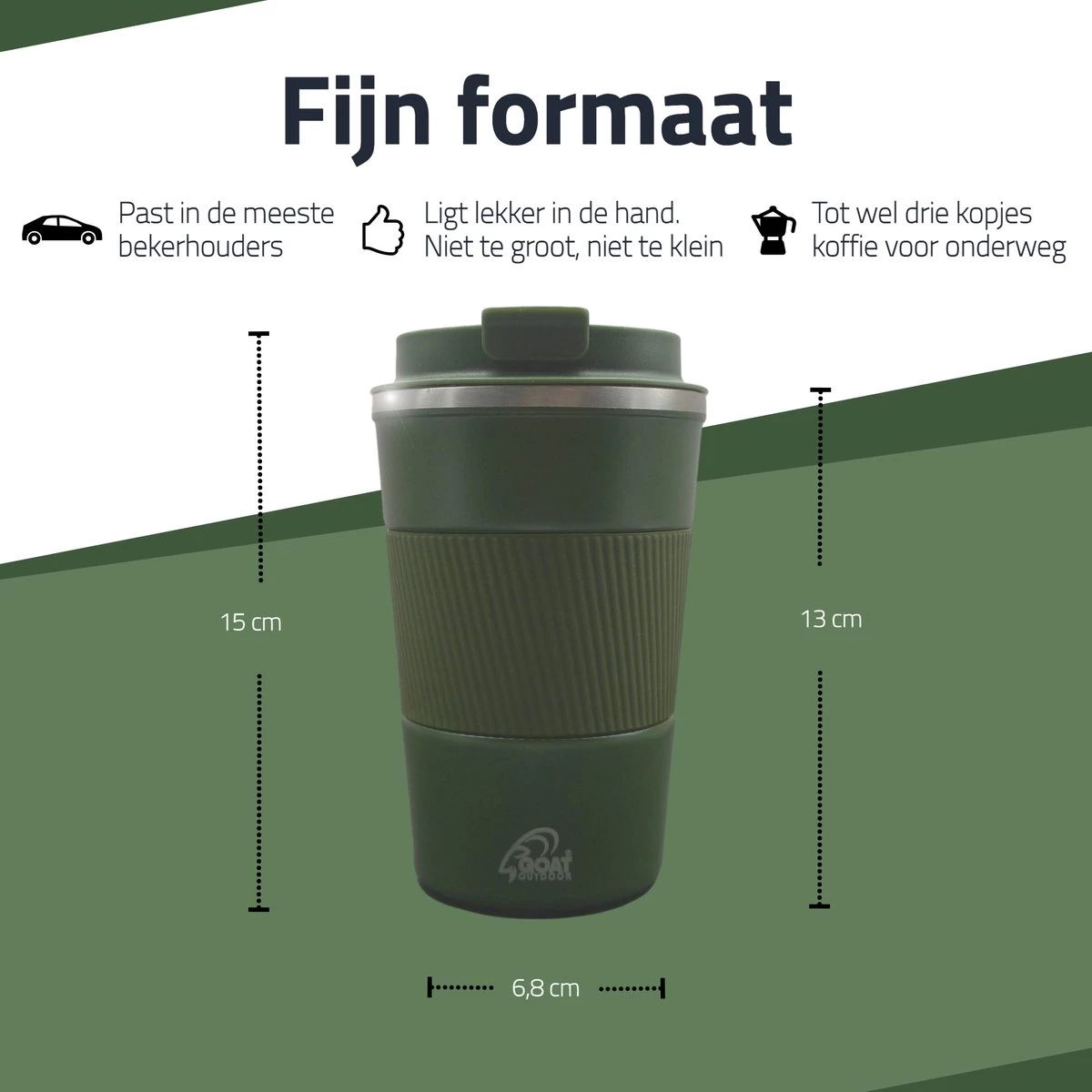 GOAT Outdoor RVS Koffiebeker To Go - Thermosbeker - Theebeker - Reisbeker - Lekvrij - 380ml - Groen 6 GOAT Outdoor RVS Koffiebeker To Go - Thermosbeker - Theebeker - Reisbeker - Lekvrij - 380ml - Groen - Afbeelding 4