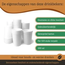 Drinkbeker Wit - Koffiebeker - Kartonnen Beker - 265ml - 100 Stuks - Wegwerpbeker - Papieren Beker - To-Go -Keukenserie Winkel 1200x1200 209