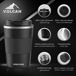 Volcan RVS Koffiebeker To Go Met Sleeve - Thermosbeker - Theebeker - Coffee - Zwart -Keukenserie Winkel 1200x1200 283