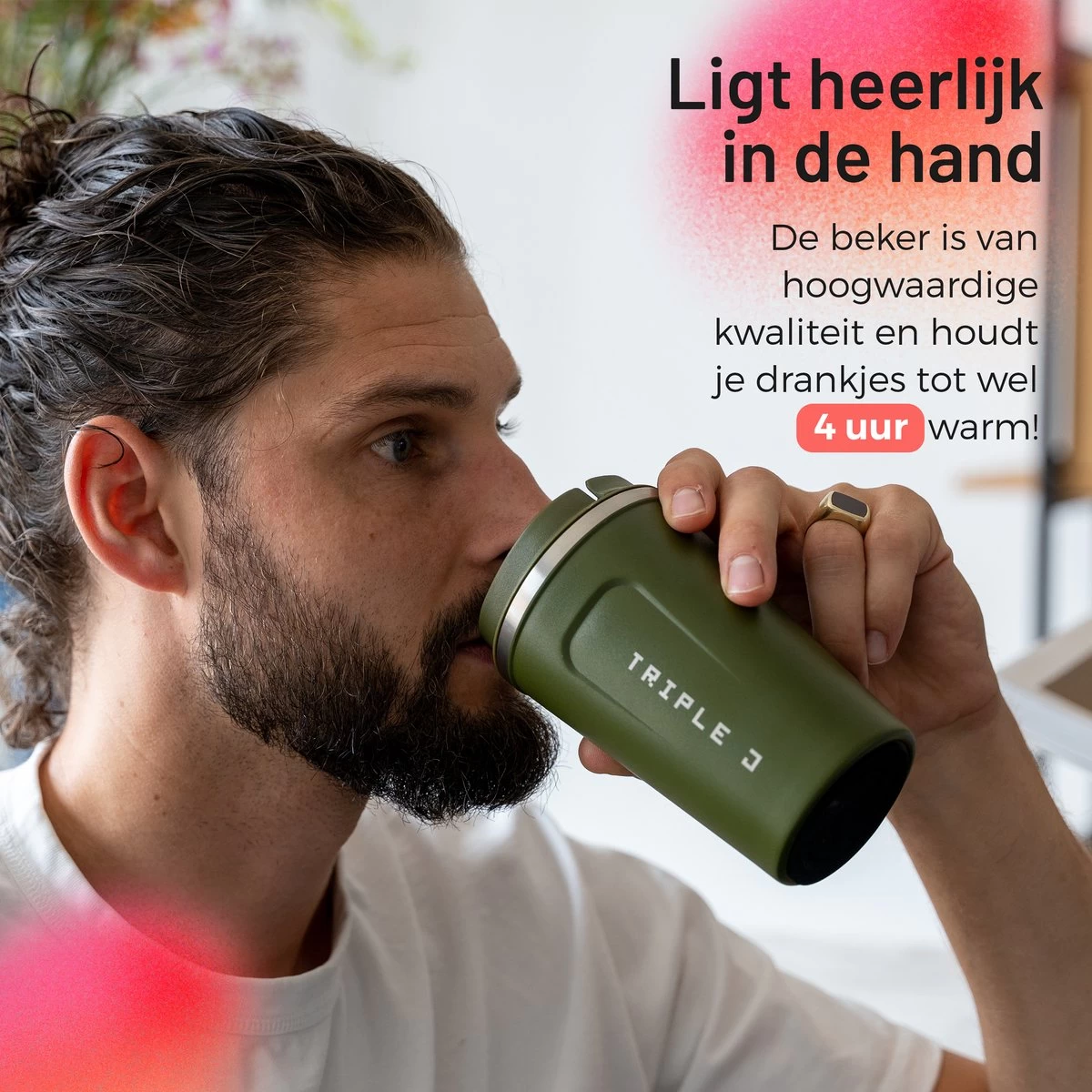 Triple J® Koffiebeker To Go - Thermosbeker - BPA & Lekvrij - 380ml - Groen 4 Triple J® Koffiebeker To Go - Thermosbeker - BPA & Lekvrij - 380ml - Groen - Afbeelding 2