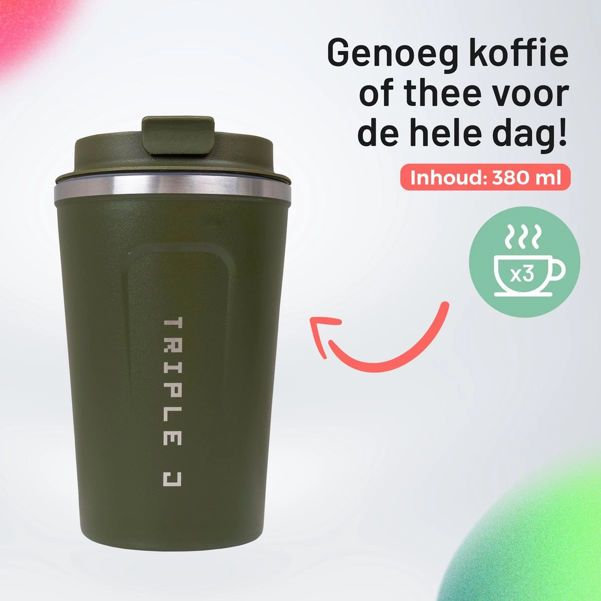 Triple J® Koffiebeker To Go - Thermosbeker - BPA & Lekvrij - 380ml - Groen 9 Triple J® Koffiebeker To Go - Thermosbeker - BPA & Lekvrij - 380ml - Groen - Afbeelding 7