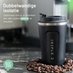 Triple J® Koffiebeker To Go - Thermosbeker - BPA & Lekvrij - 380ml - Zwart -Keukenserie Winkel 1200x1200 396