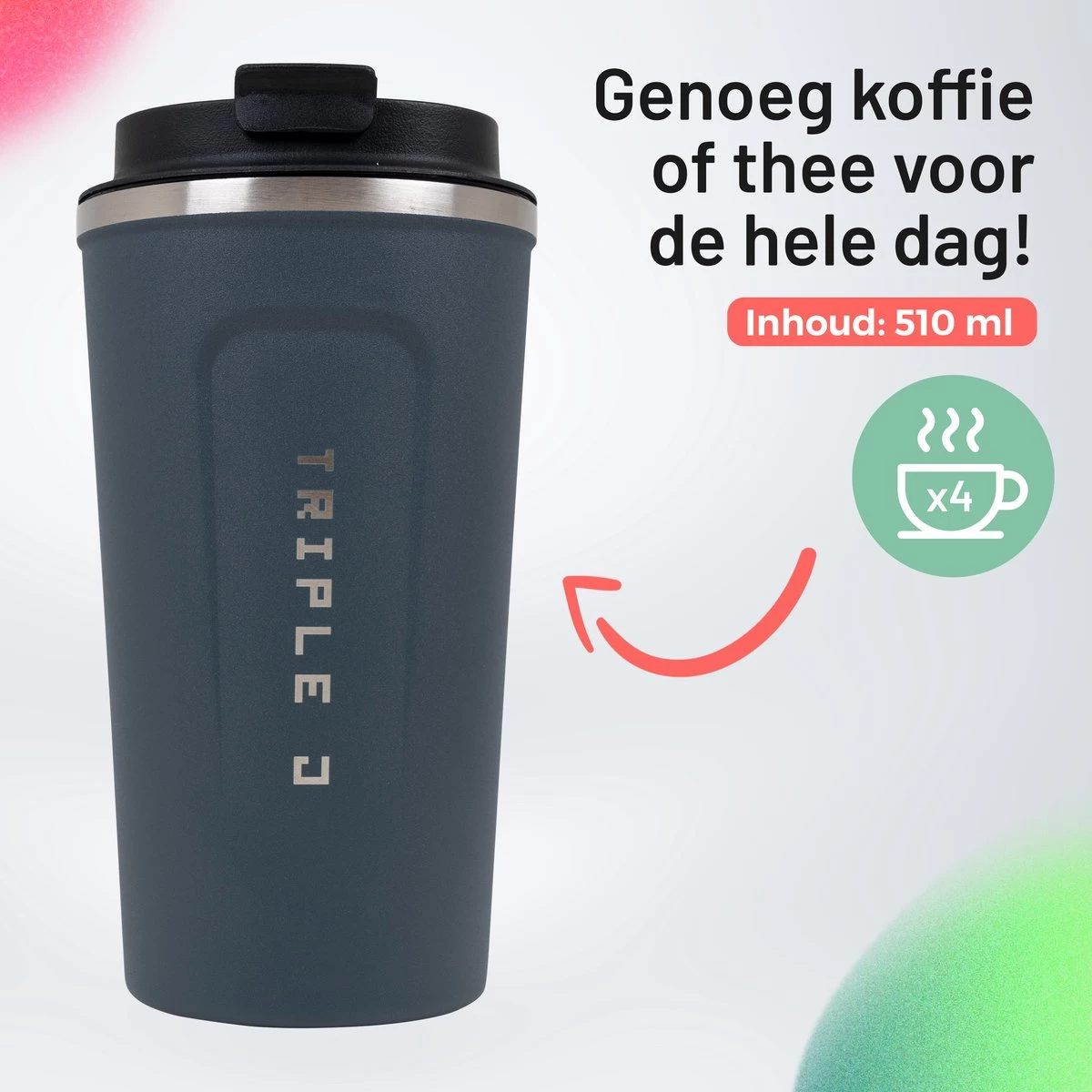 Triple J® Koffiebeker To Go - Thermosbeker - BPA & Lekvrij - 510ml - Blauw 9 Triple J® Koffiebeker To Go - Thermosbeker - BPA & Lekvrij - 510ml - Blauw - Afbeelding 7